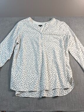 Talbots Plus Size 2x Women’s Blouse White Black Polka Dot Lightweight